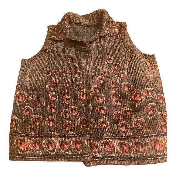 Women’s XL Peacock Feather Tan Vest - Picture 1 of 8